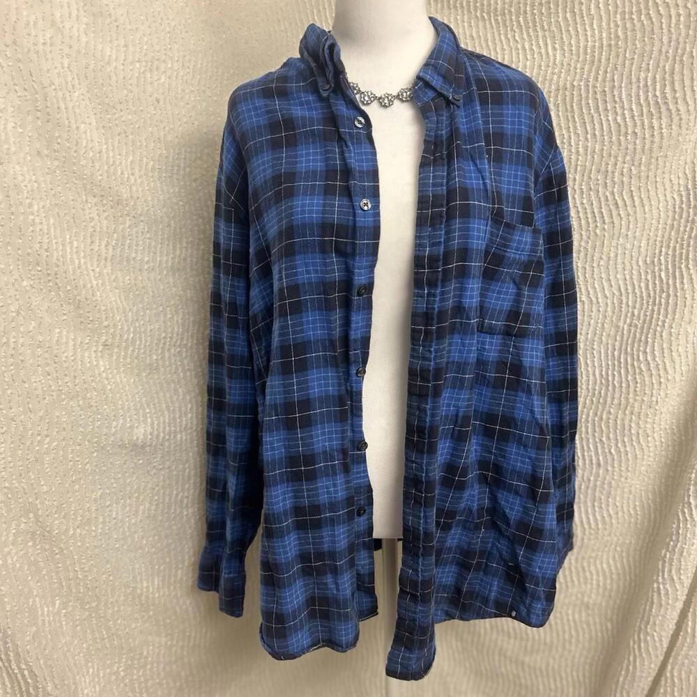 John Ashford Blue Flannel Shirt XL Paint Detail Grunge Workwear Unisex